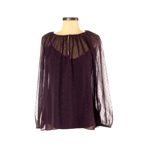 Point Sur For J. Crew Pin Dot Purple Popover Chiffon Blouse Size XS - Picture 1 of 11